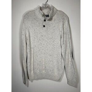 CHAPS Cream Heathered Mock Neck Elbow Patch Sweater Fisherman Academic Small